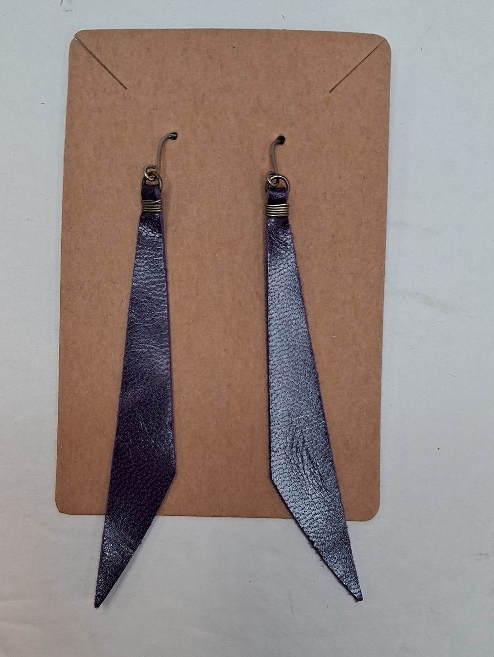 Purple Leather Geometric Drop Earrings Handmade Dangle Earrings